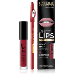 Eveline Oh My Lips matte liquid lipstick and lip liner set, Red Passion 05