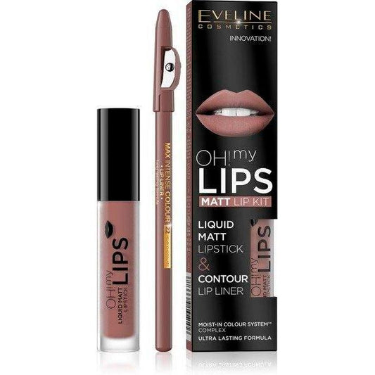Eveline OH! MY LIPS Matte Liquid Lipstick & Lip Liner Set 02 Milky Chocolate