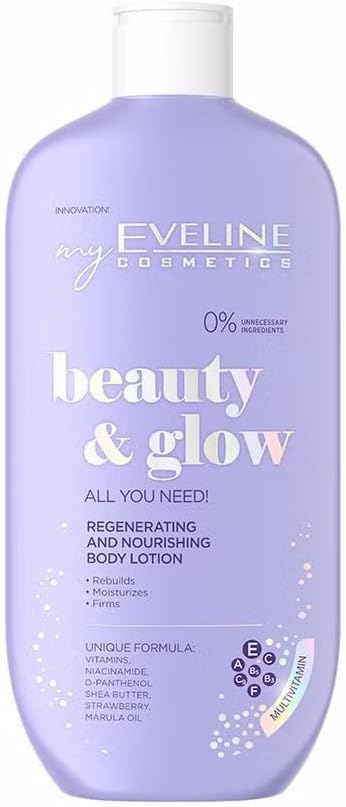Eveline Beauty & Glow regenerating and nourishing body lotion, 250ml lilac bottle
