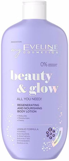 Eveline Beauty & Glow regenerating and nourishing body lotion, 250ml lilac bottle