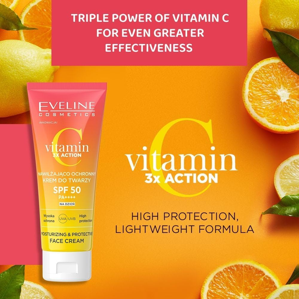Eveline Vitamin C face cream SPF 50 30ml - carton and tube