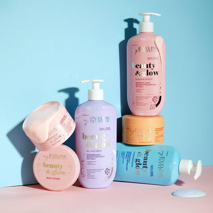 The wider Eveline Beauty & Glow body care range, including this lilac nourishing body lotion