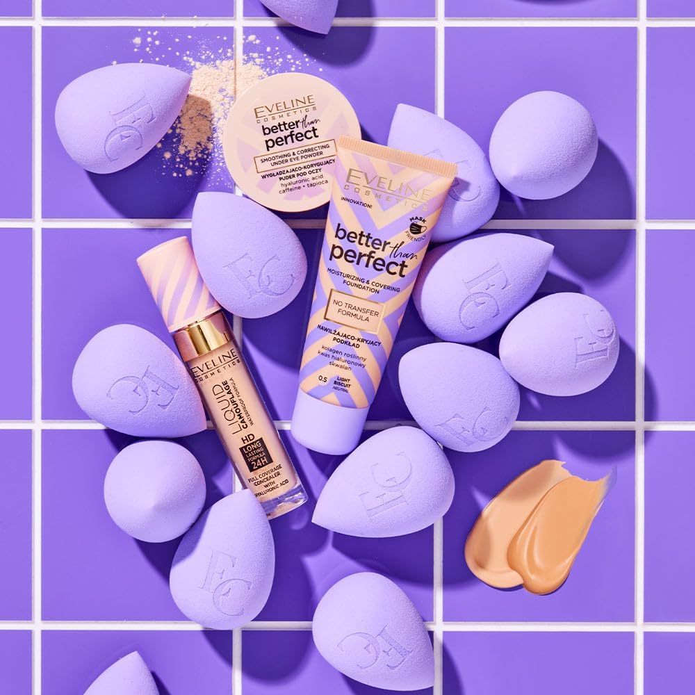 Eveline Better Than Perfect makeup range flat lay with blending sponges