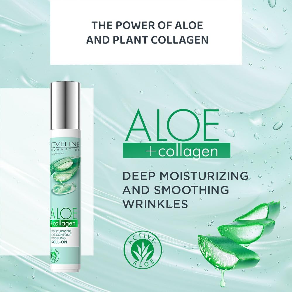 Eveline Organic Aloe + Collagen Moisturising Eye Contour Roll-On, 15ml