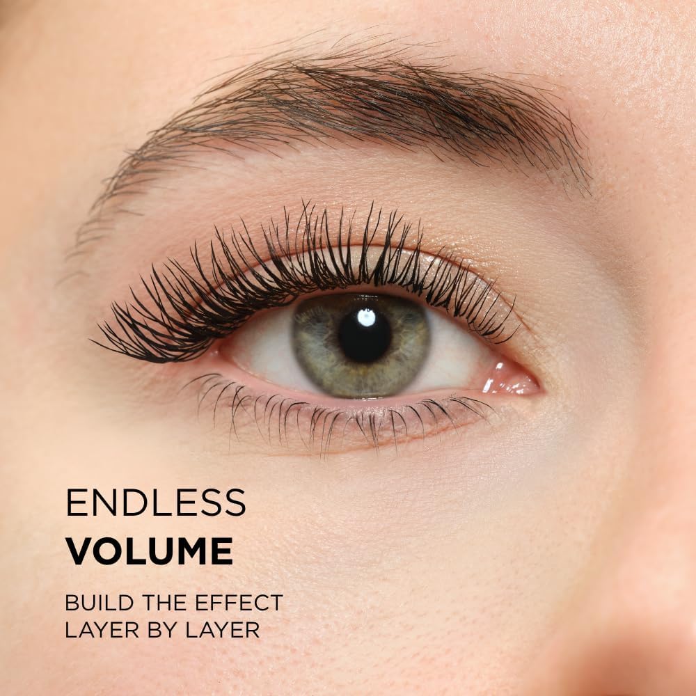 Close-up of lashes built up layer by layer with Eveline Infinity Look mascara