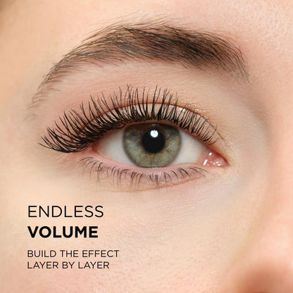 Close-up of lashes built up layer by layer with Eveline Infinity Look mascara