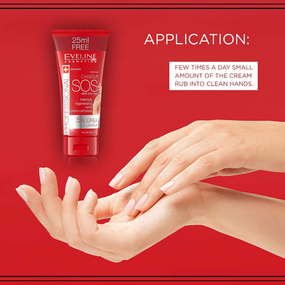 How to apply Eveline Extra Soft SOS hand cream: a small amount rubbed into clean hands a few times a day