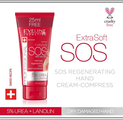 Eveline Extra Soft SOS regenerating hand cream-compress 100ml tube, 5% urea and lanolin