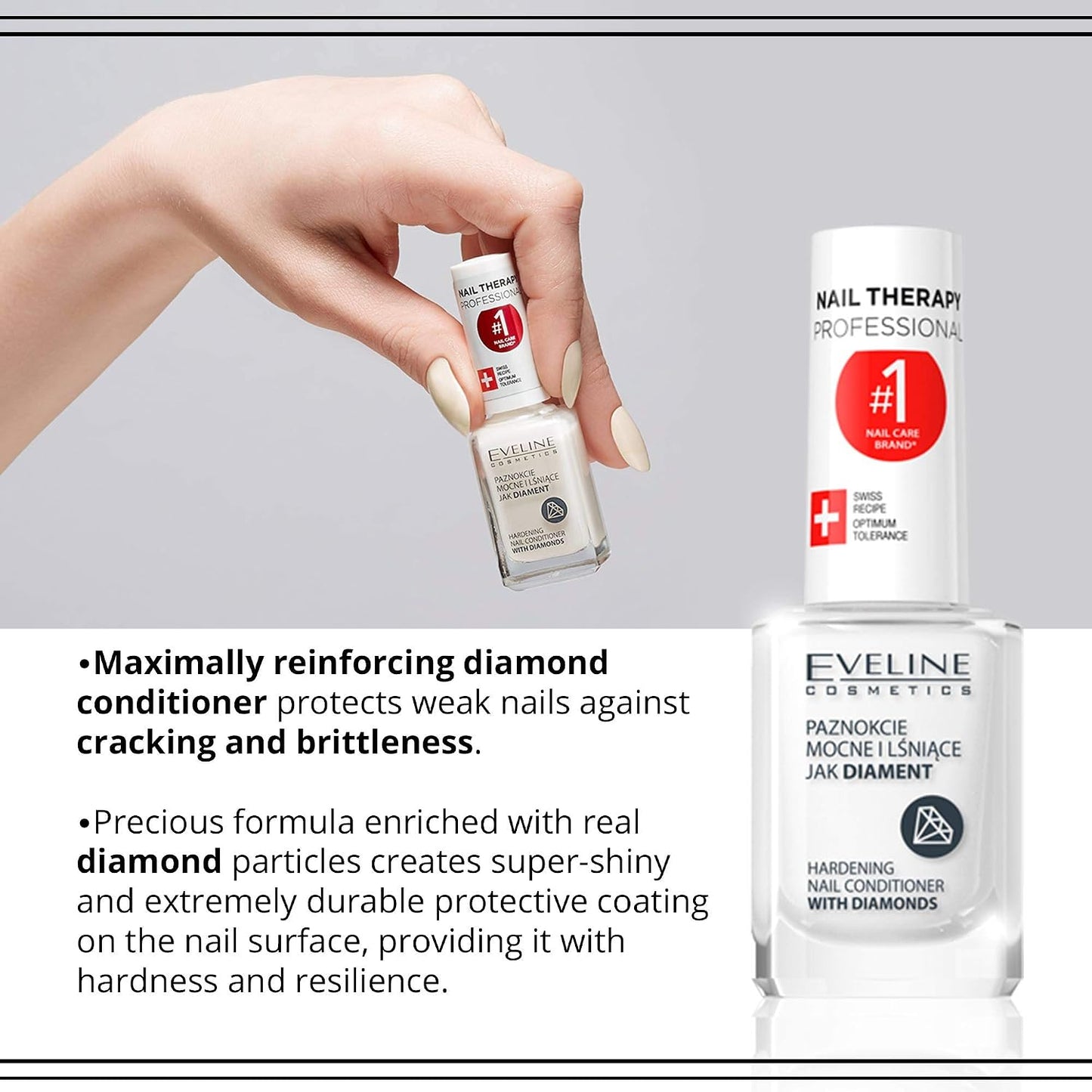 Eveline Diamond Nail Strengthener – Hard & Shiny Nails, 12ml