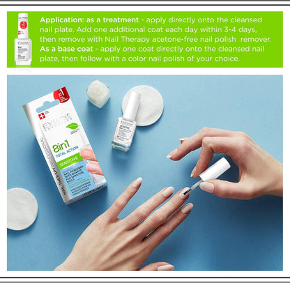 Eveline Cosmetics 8-in-1 Total Action Sensitive Nail Conditioner with Quartz, 12ml