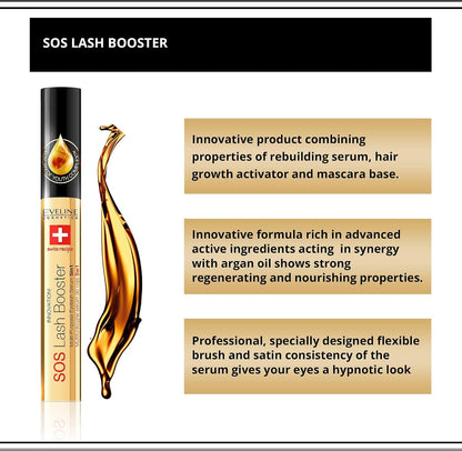 Eveline Cosmetics SOS Lash Booster 5-in-1 Lash Serum with Argan Oil, 10ml