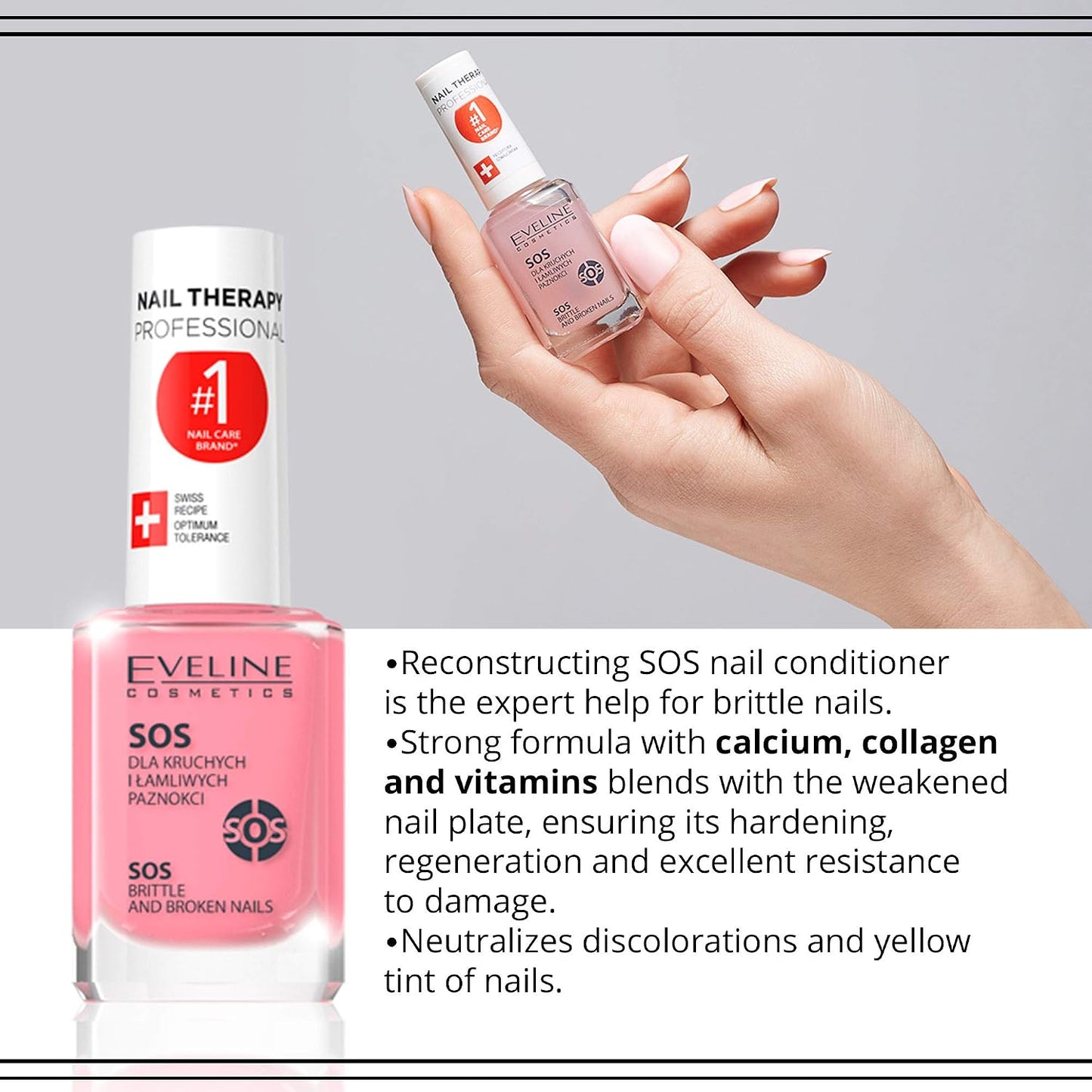 Eveline SOS Nail Strengthener with Calcium & Collagen, 12ml