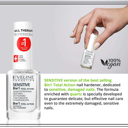 Eveline Cosmetics 8-in-1 Total Action Sensitive Nail Conditioner with Quartz, 12ml