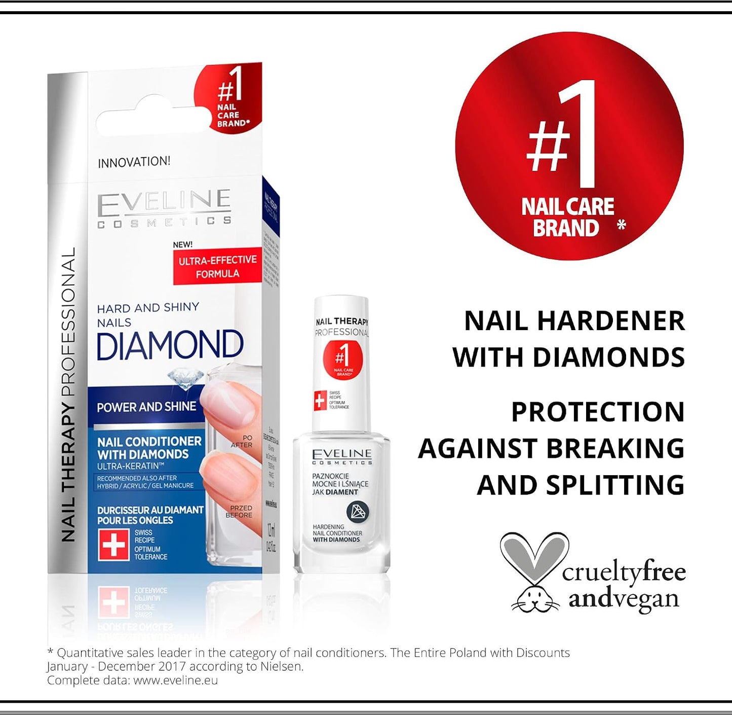Eveline Diamond Nail Strengthener – Hard & Shiny Nails, 12ml