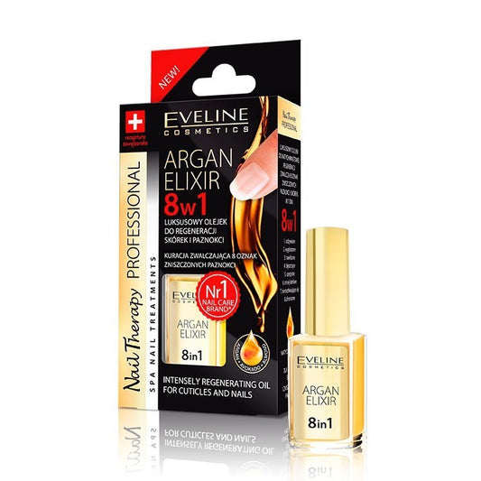 Eveline 8in1 Argan Elixir Intensely Regenerating Oil for Cuticles & Nails 12ml | Nourish & Repair