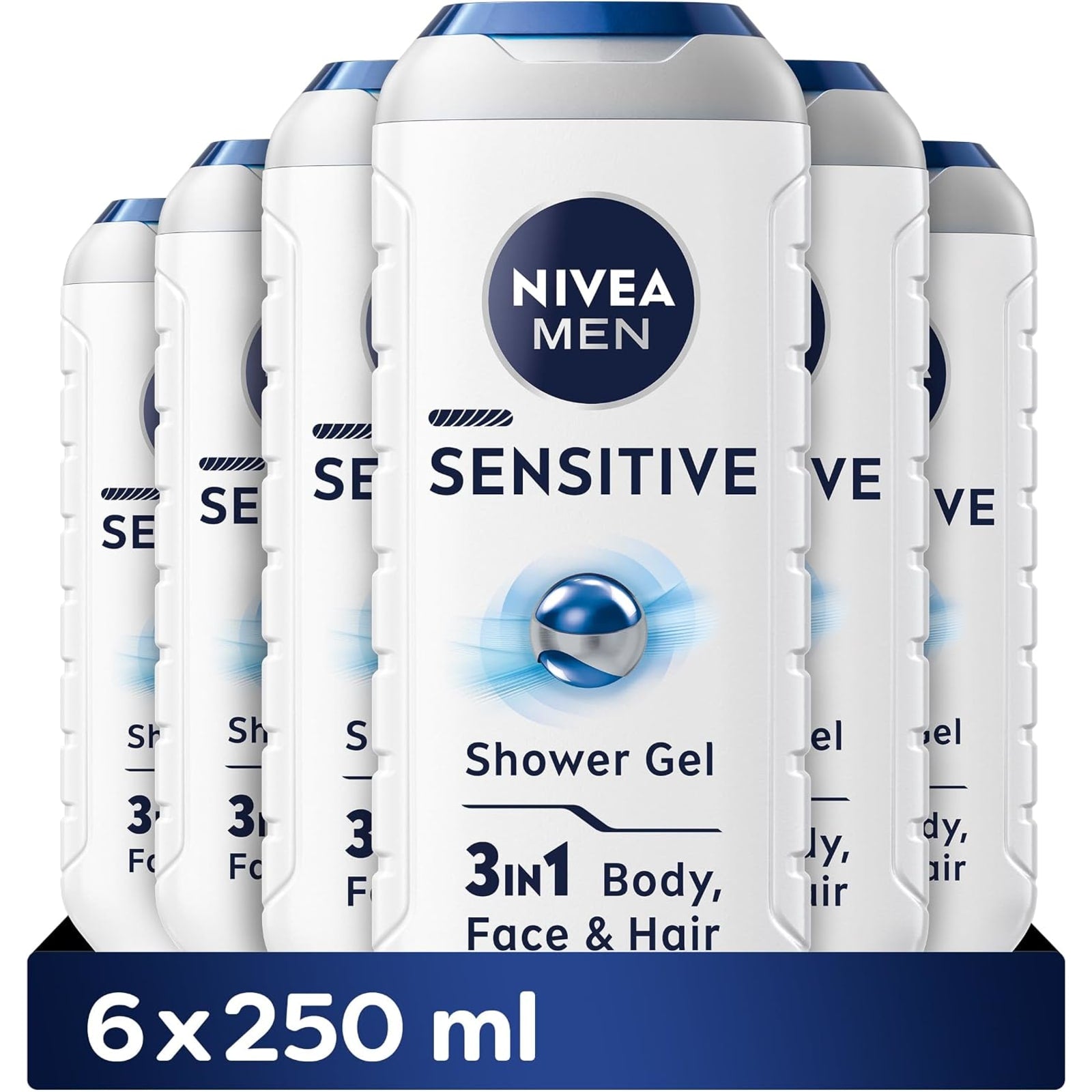 Nivea Men Sensitive Shower Gel, Pack of 6 x 250ml
