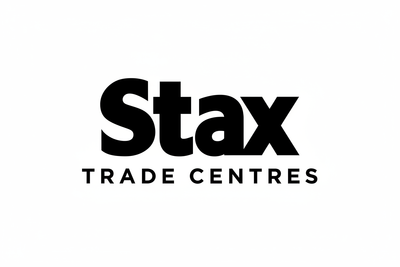 Stax Trade Centres Logo - Monochrome White Background